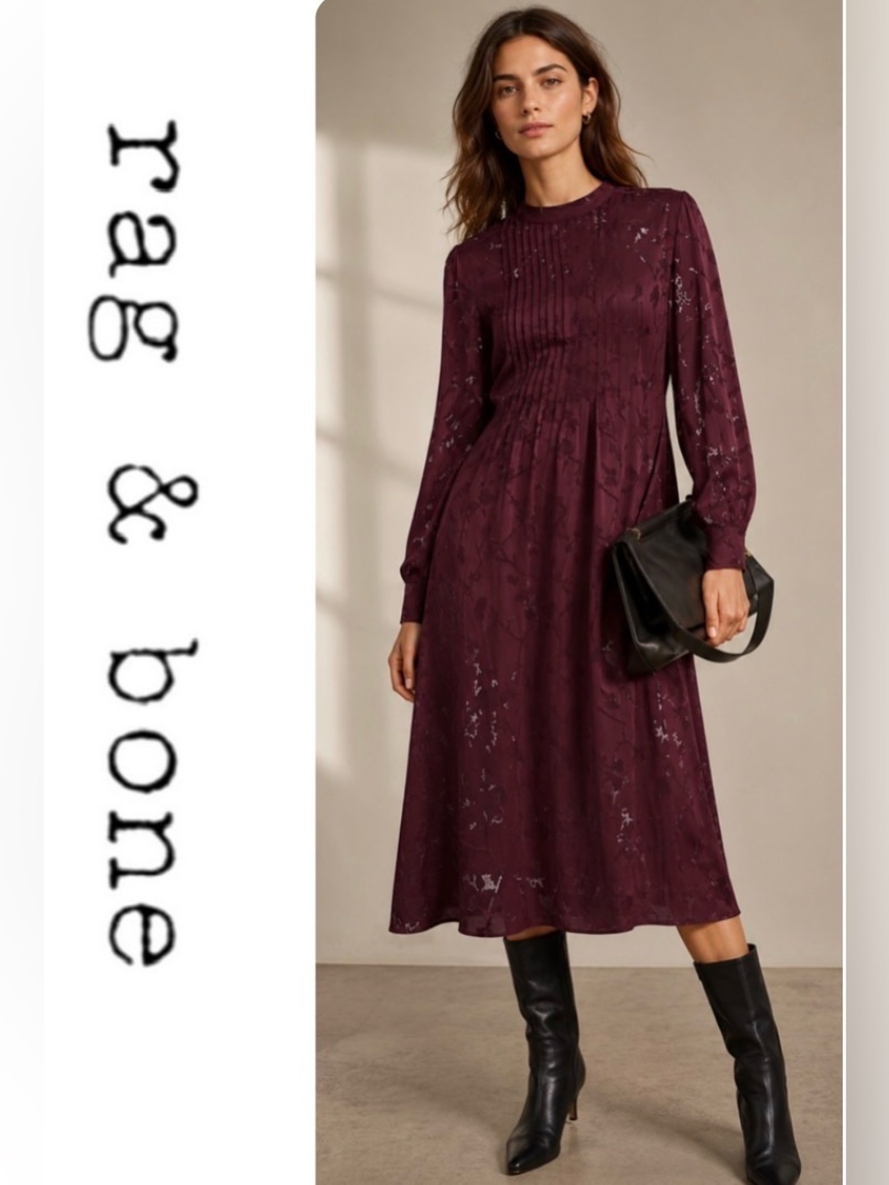 - Rag & Bone Rubie Mid length Popover dress in black cherry- size S - - Picture 11 of 11
